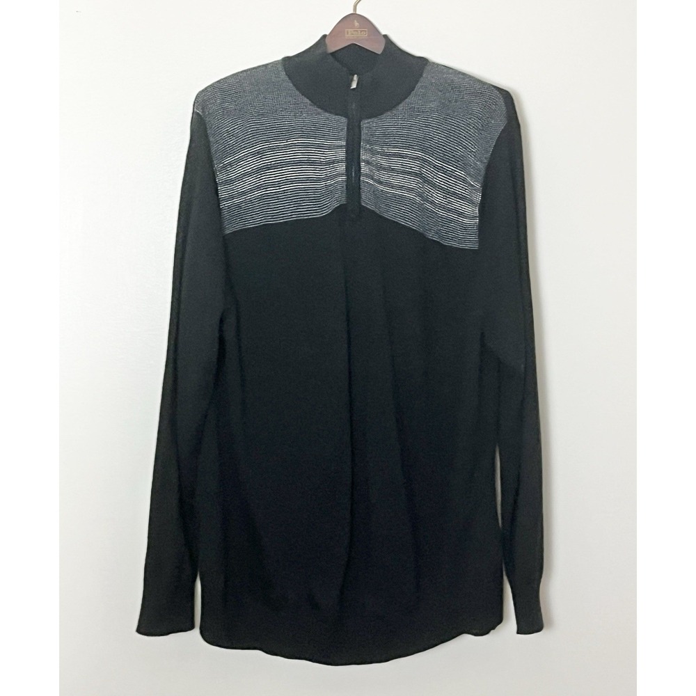 Nicklaus 1/4 Zip Sweater Men's Large Black Wool Blend‎ Golf Lightweight Preppy